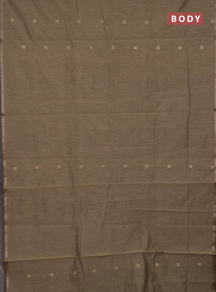 Semi maheswari cotton saree chiku and green with zari woven buttas and small zari woven border