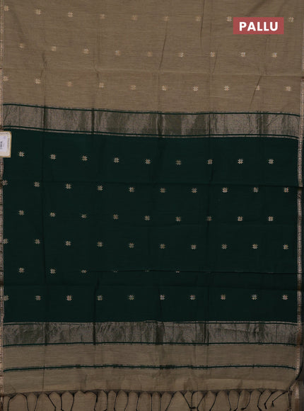 Semi maheswari cotton saree chiku and green with zari woven buttas and small zari woven border