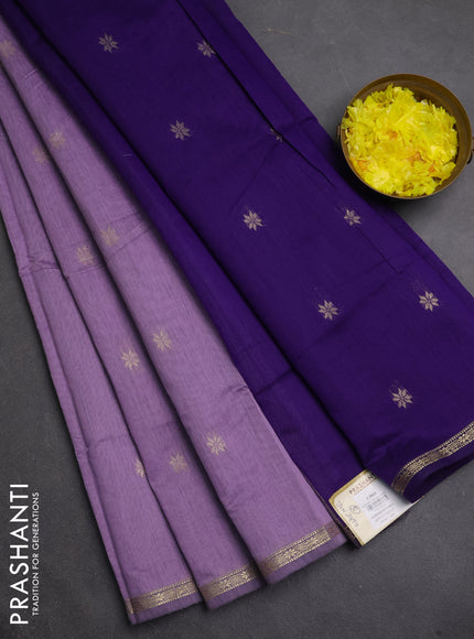 Semi maheswari cotton saree pastel purple and violet with zari woven buttas and small zari woven border