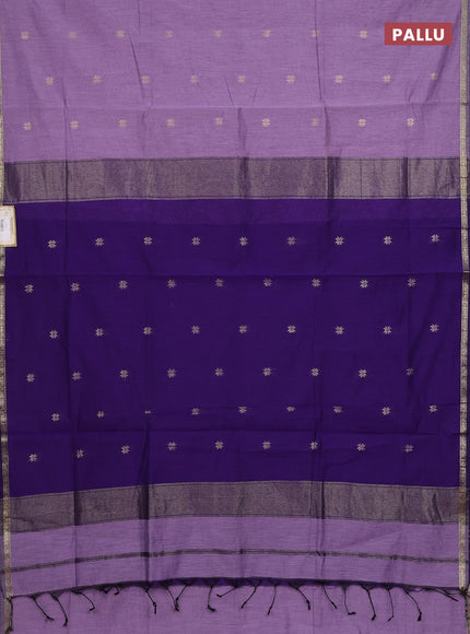 Semi maheswari cotton saree pastel purple and violet with zari woven buttas and small zari woven border