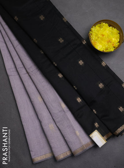 Semi maheswari cotton saree pastel shade of purple and black with zari woven buttas and small zari woven border