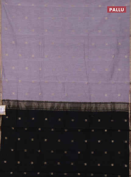 Semi maheswari cotton saree pastel shade of purple and black with zari woven buttas and small zari woven border