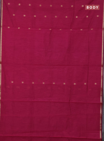 Semi maheswari cotton saree magenta pink and bottle green with zari woven buttas and small zari woven border