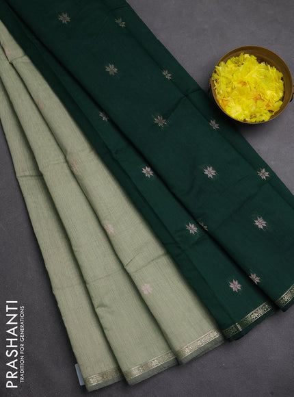 Semi maheswari cotton saree pastel green and bottle green with zari woven buttas and small zari woven border