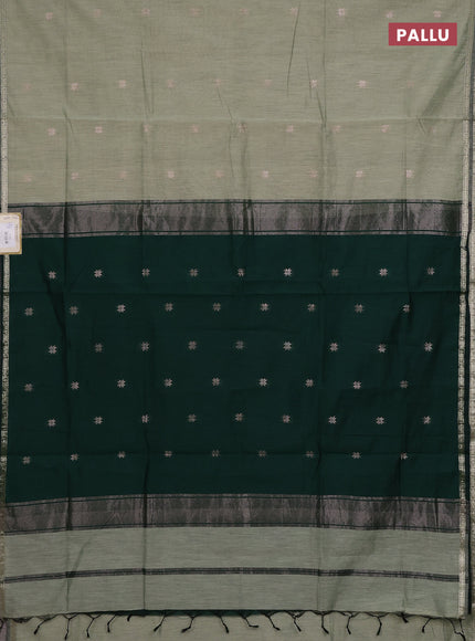 Semi maheswari cotton saree pastel green and bottle green with zari woven buttas and small zari woven border