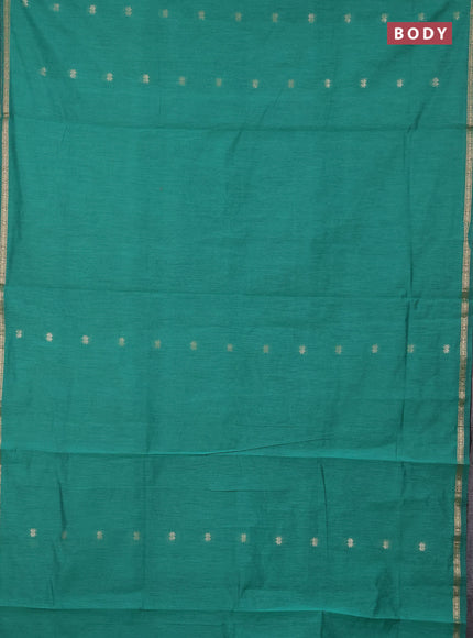 Semi maheswari cotton saree green and black with zari woven buttas and small zari woven border