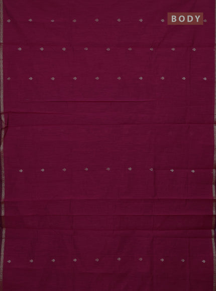 Semi maheswari cotton saree magenta pink and blue with zari woven buttas and small zari woven border