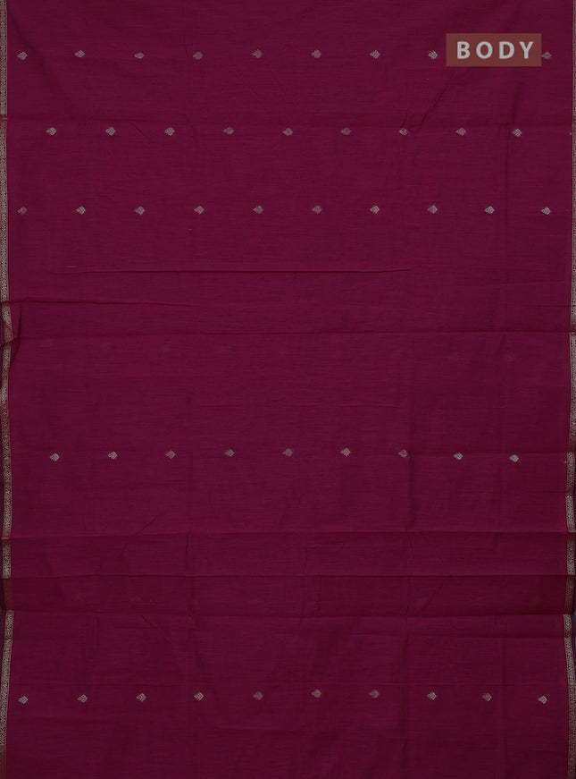 Semi maheswari cotton saree magenta pink and blue with zari woven buttas and small zari woven border