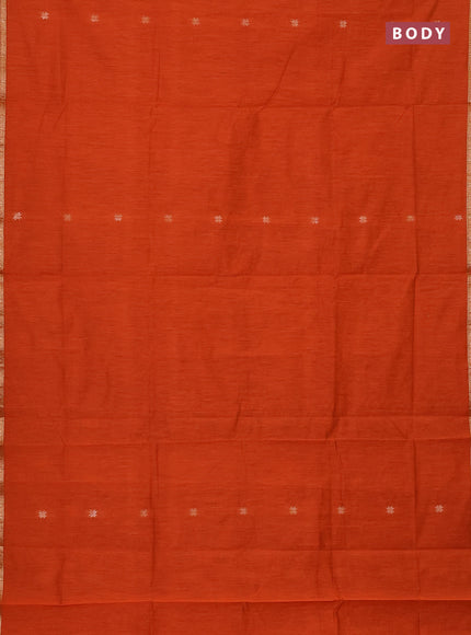 Semi maheswari cotton saree orange and black with zari woven buttas and small zari woven border