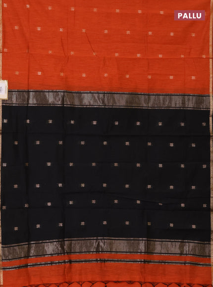 Semi maheswari cotton saree orange and black with zari woven buttas and small zari woven border