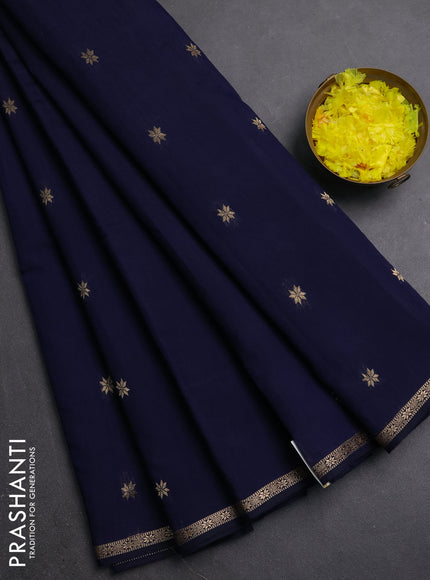 Semi maheswari cotton saree navy blue with zari woven buttas and small zari woven border