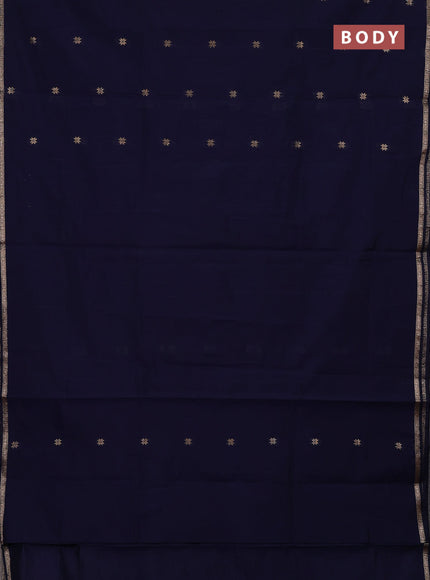 Semi maheswari cotton saree navy blue with zari woven buttas and small zari woven border