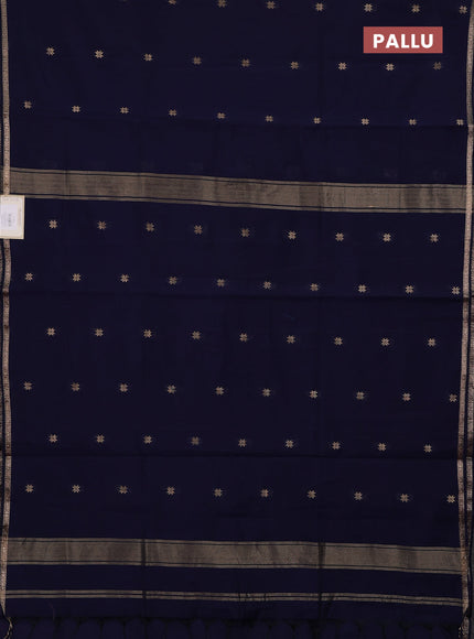 Semi maheswari cotton saree navy blue with zari woven buttas and small zari woven border