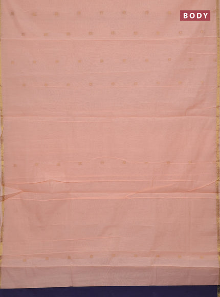 Semi maheswari cotton saree peach shade and blue shade with zari woven buttas and small zari woven border