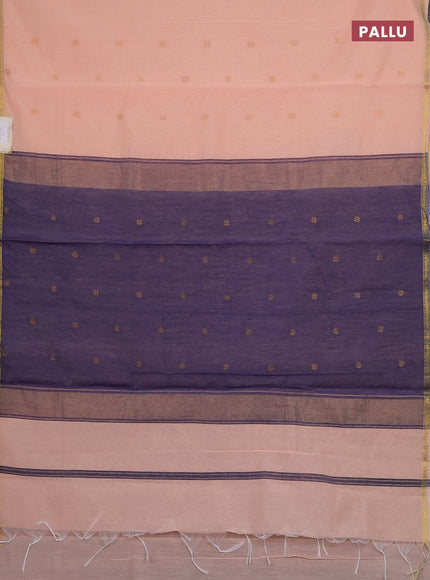 Semi maheswari cotton saree peach shade and blue shade with zari woven buttas and small zari woven border