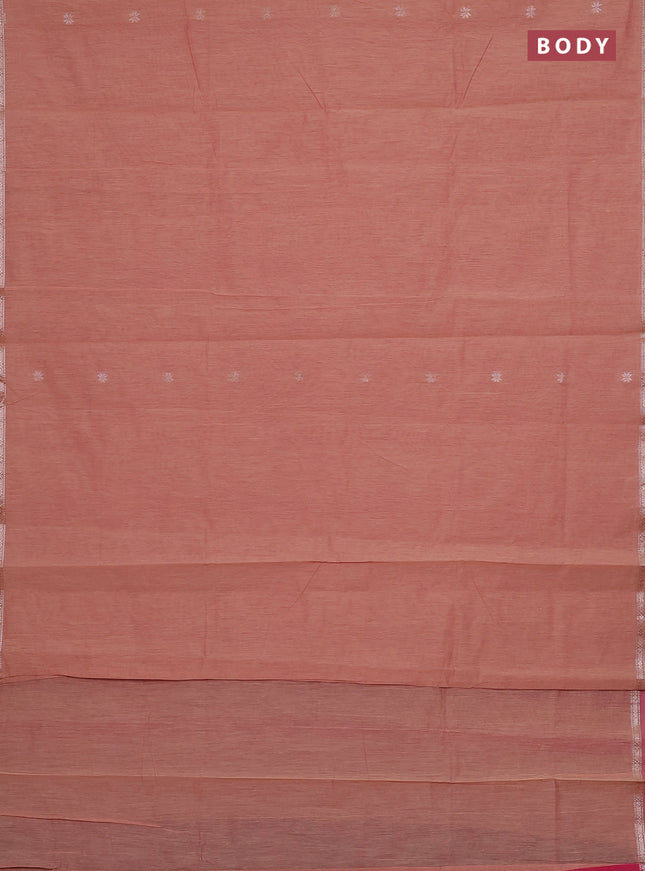Semi maheswari cotton saree peach and pink with zari woven buttas and small zari woven border