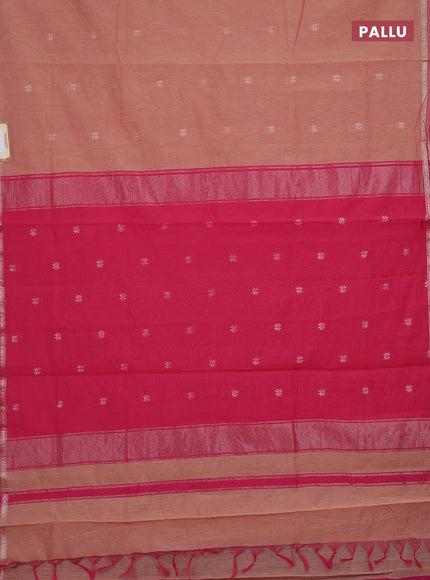 Semi maheswari cotton saree peach and pink with zari woven buttas and small zari woven border