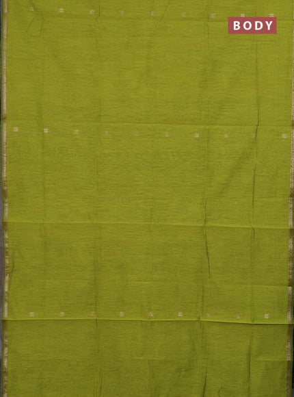 Semi maheswari cotton saree lime green and black with zari woven buttas and small zari woven border
