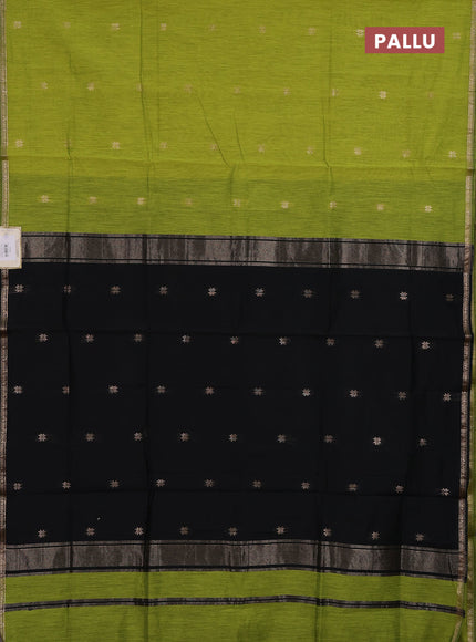 Semi maheswari cotton saree lime green and black with zari woven buttas and small zari woven border