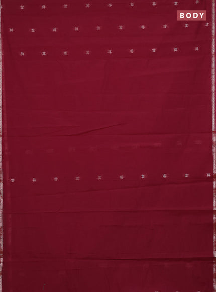 Semi maheswari cotton saree maroon and green with zari woven buttas and small zari woven border