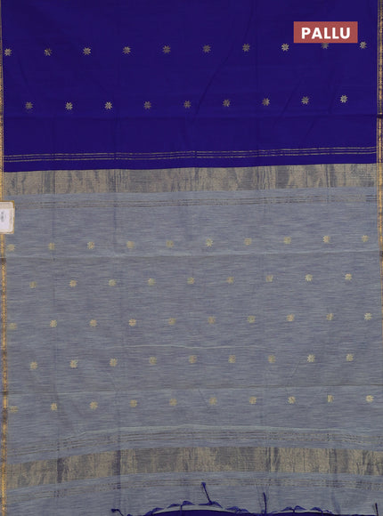 Semi maheswari cotton saree royal blue and pastel grey with zari woven buttas and small zari woven border