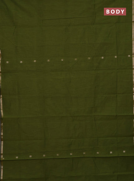 Semi maheswari cotton saree green and black with zari woven buttas and small zari woven border