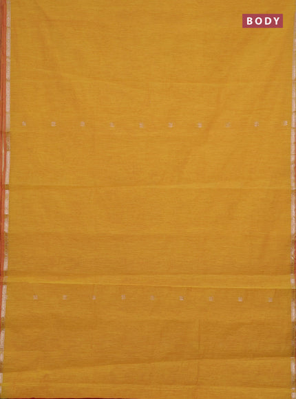 Semi maheswari cotton saree mustard yellow and pink with zari woven buttas and small zari woven border
