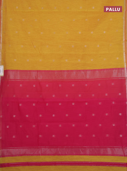 Semi maheswari cotton saree mustard yellow and pink with zari woven buttas and small zari woven border