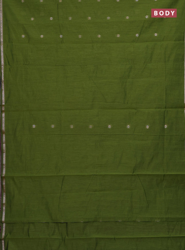 Semi maheswari cotton saree green and deep purple with zari woven buttas and small zari woven border