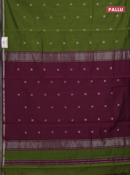 Semi maheswari cotton saree green and deep purple with zari woven buttas and small zari woven border