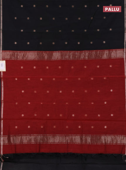 Semi maheswari cotton saree black and maroon with zari woven buttas and small zari woven border