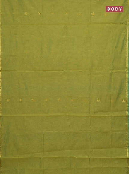 Semi maheswari cotton saree lime green and cs blue with zari woven buttas and small zari woven border