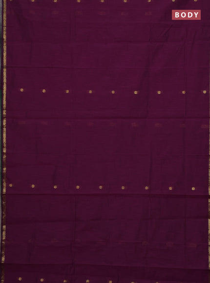 Semi maheswari cotton saree deep purple and green with zari woven buttas and small zari woven border