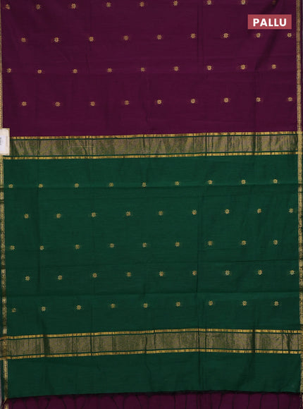 Semi maheswari cotton saree deep purple and green with zari woven buttas and small zari woven border