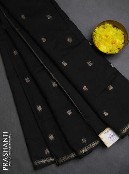 Semi maheswari cotton saree black with zari woven buttas and small zari woven border