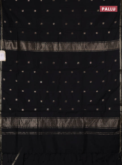 Semi maheswari cotton saree black with zari woven buttas and small zari woven border