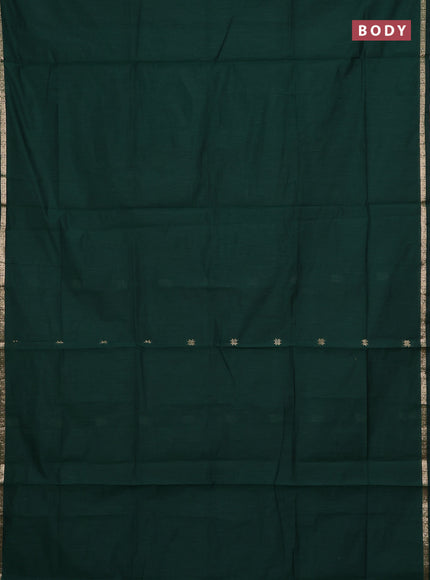 Semi maheswari cotton saree bottle green and mustard yellow with zari woven buttas and small zari woven border