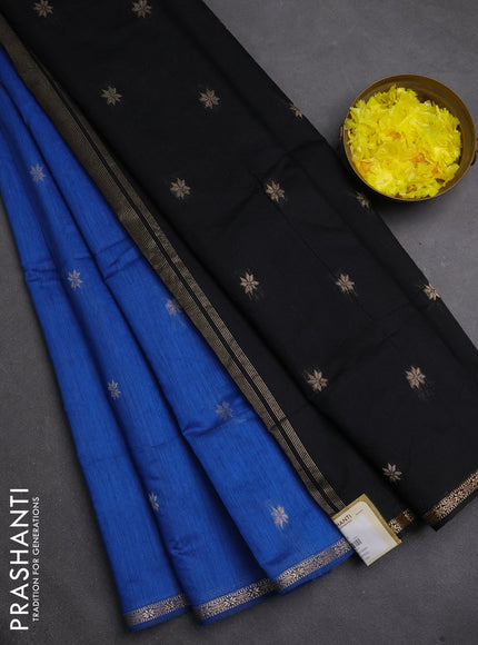 Semi maheswari cotton saree blue and black with zari woven buttas and small zari woven border