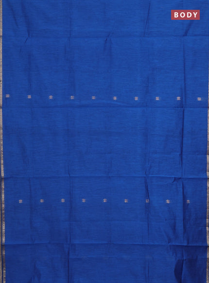 Semi maheswari cotton saree blue and black with zari woven buttas and small zari woven border
