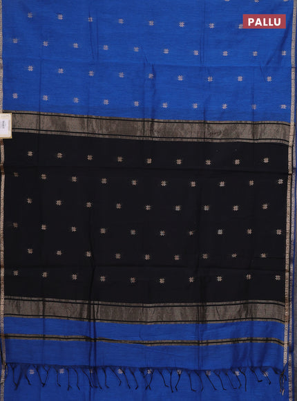 Semi maheswari cotton saree blue and black with zari woven buttas and small zari woven border