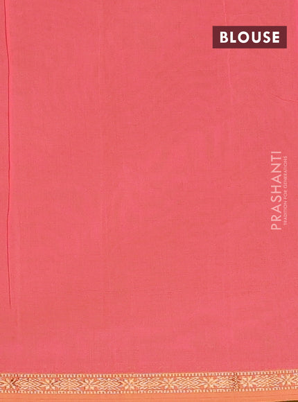Semi maheswari cotton saree mustard yellow and peach with zari woven buttas and small zari woven border