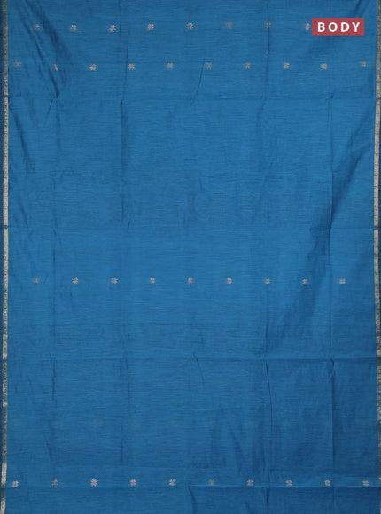 Semi maheswari cotton saree teal blue and pink with zari woven buttas and small zari woven border