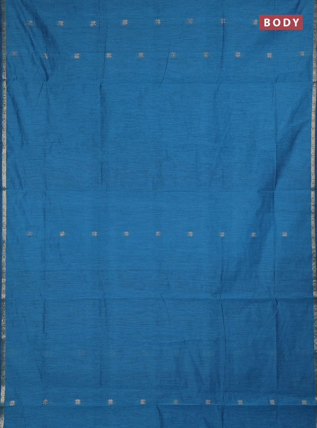 Semi maheswari cotton saree teal blue and pink with zari woven buttas and small zari woven border