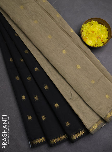Semi maheswari cotton saree black and beige with zari woven buttas and small zari woven border
