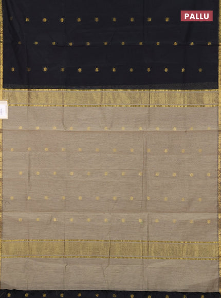 Semi maheswari cotton saree black and beige with zari woven buttas and small zari woven border