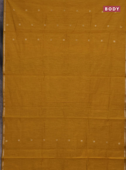 Semi maheswari cotton saree mustard yellow and bottle green with zari woven buttas and small zari woven border