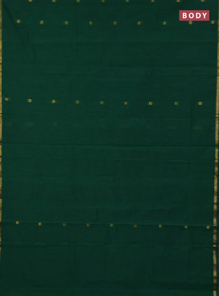 Semi maheswari cotton saree green and deep purple with zari woven buttas and small zari woven border