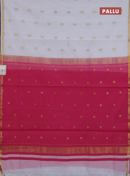Semi maheswari cotton saree off white and pink with zari woven buttas and small zari woven border