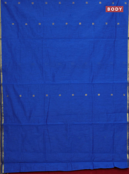 Semi maheswari cotton saree blue and maroon with zari woven buttas and small zari woven border