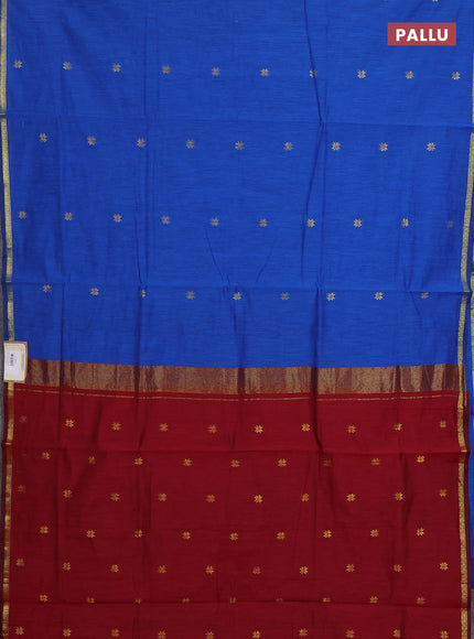 Semi maheswari cotton saree blue and maroon with zari woven buttas and small zari woven border